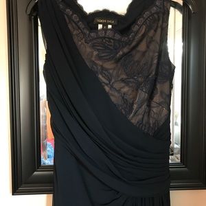 Navy Tadashi Shoji ball gown.